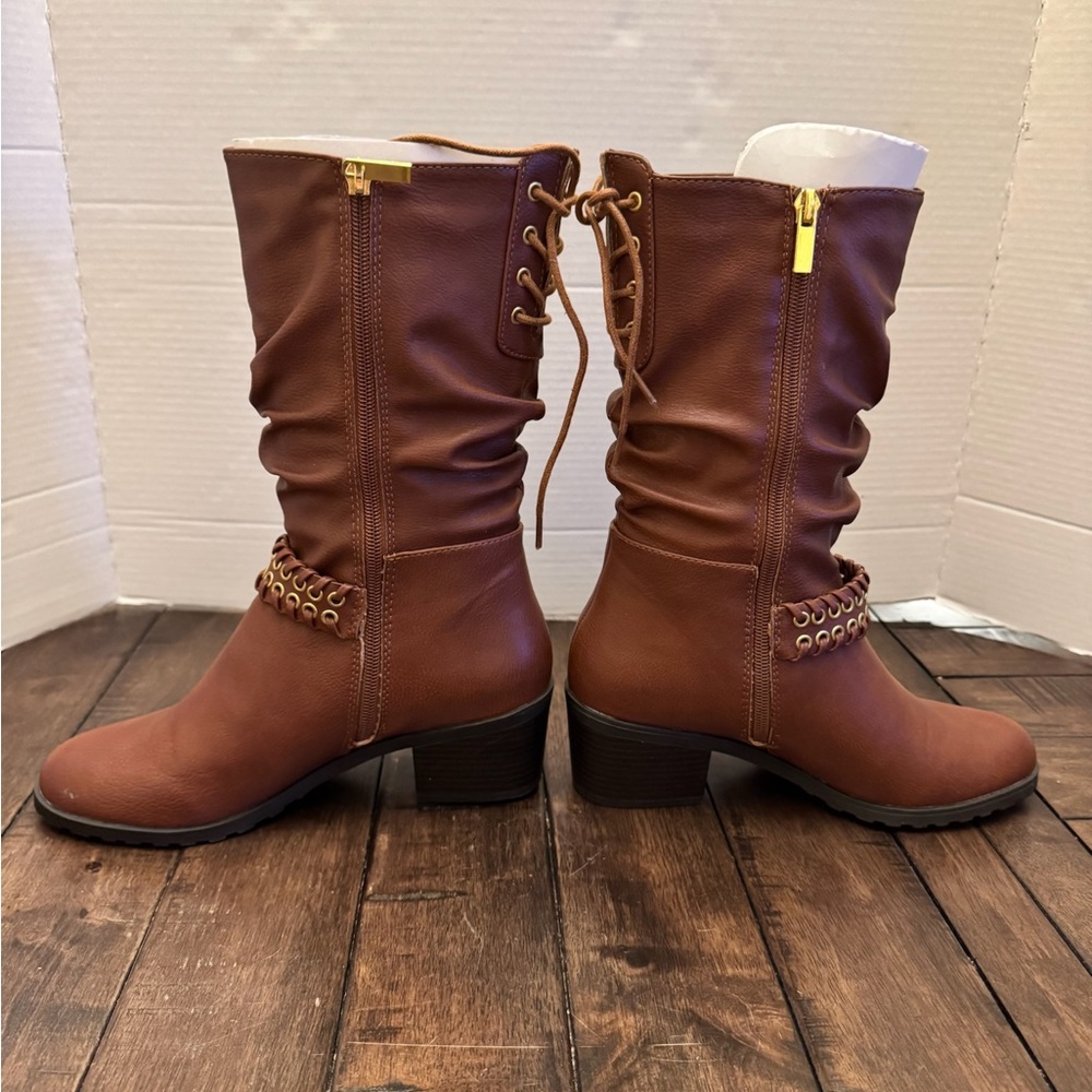 Thalia Sodi Jannice Women's Boots Brown Size 8 Lace Buckle Festival Cottagecore - Picture 4 of 13